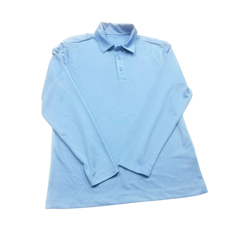 Port Authority Mens Long Sleeve Polo Shirt Light Blue Performance Small EUC